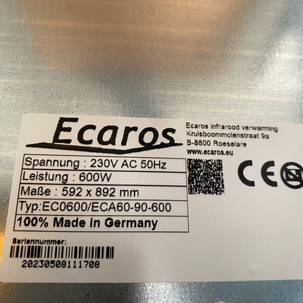 Ecaros Panneau infrarouge métal - 600 Watt