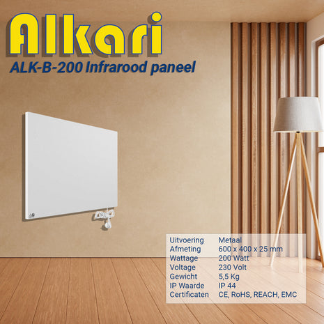Alkari 200 Watt wit glazen infrarood paneel
