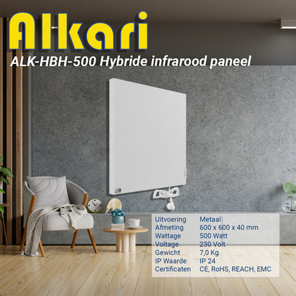 Alkari 500 Watt Hybrid-Infrarotheizung aus Weißmetall