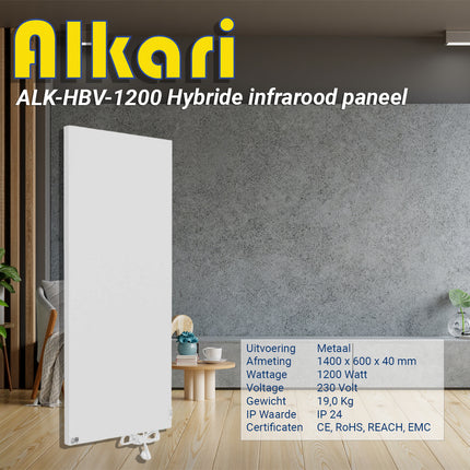 Alkari verticale 1200 Watt wit metalen hybride infrarood verwarming