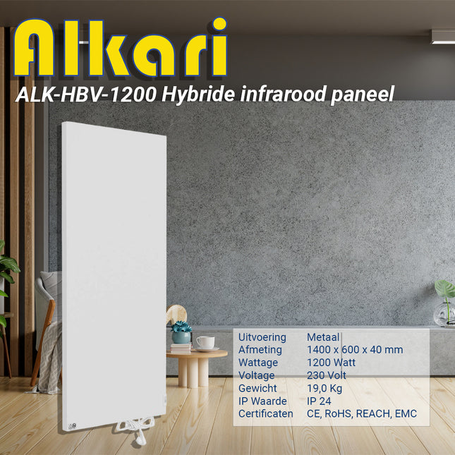 Alkari verticale 1200 Watt wit metalen hybride infrarood verwarming