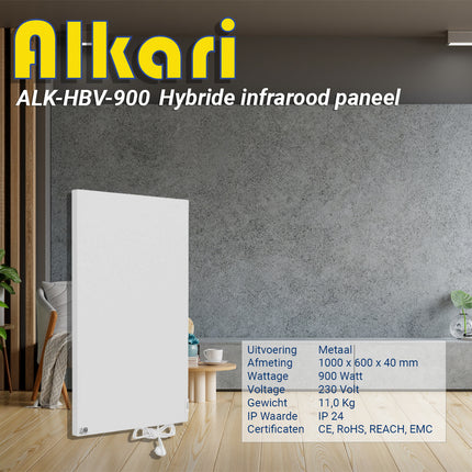 Alkari vertikaler 900-Watt-Hybrid-Infrarotheizstrahler aus weißem Metall