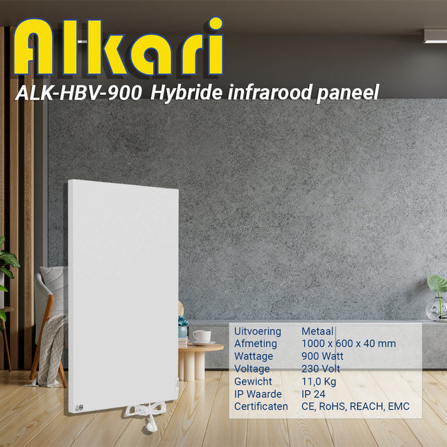 Alkari verticale 900 Watt wit metalen hybride infrarood verwarming