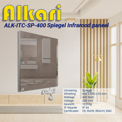Alkari 400-Watt-Infrarot-Spiegelheizung mit integriertem Thermostat