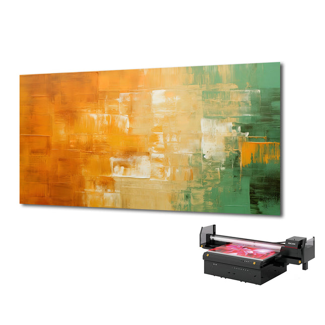 Modern art as a print on an Ecaros 800 watt infrared panel, combines powerful heating with an artistic appearance.