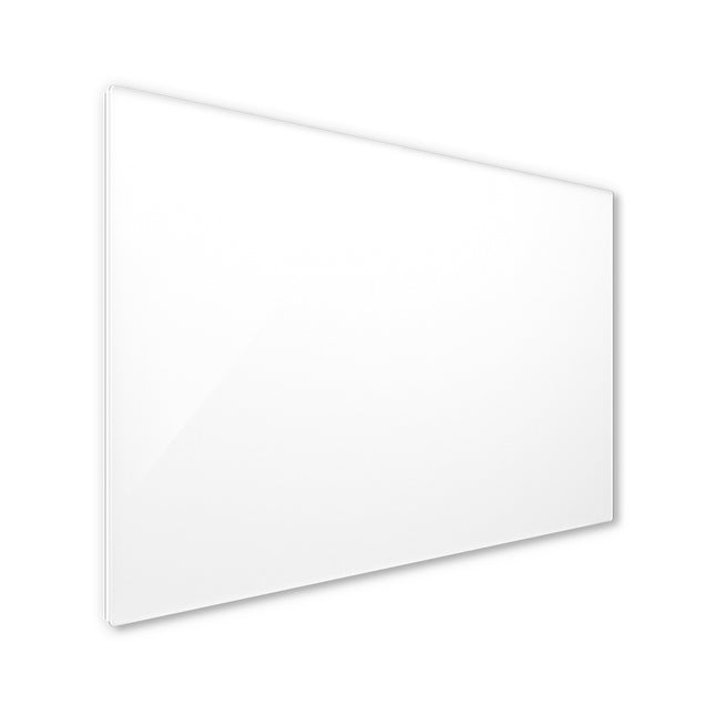 White satin glass infrared panel from ECAROS, elegant and energy efficient heating solution.