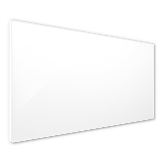 Ecaros infrared panel of 1000 watts in white satin glass, offers powerful and stylish heating with an elegant design.