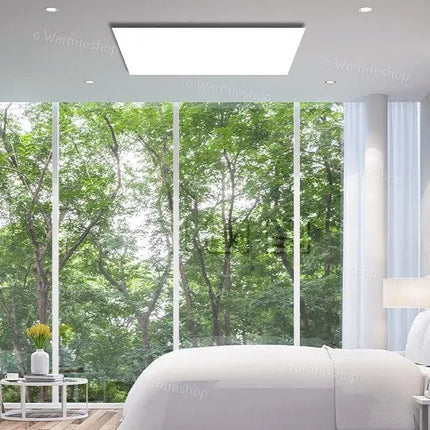 1250 watt Ecaros plafond verwarming in de slaapkamer, zorgt voor efficiënte en comfortabele verwarming.